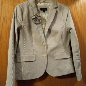 Womens Talbots Striped Blazer Sz 4 Polkadot Lining Removable Flower 25 Long